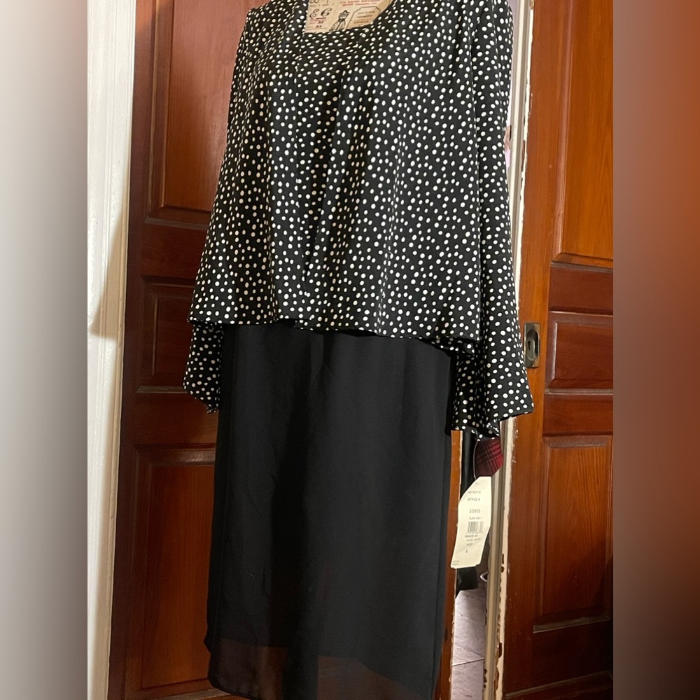 J.B.S Brand 2 Piece Black and White Polka Dot Skirt Suit.  Size 6 NWT